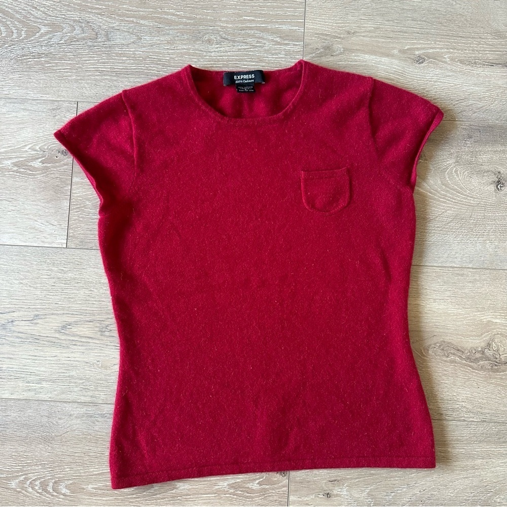 Vintage Express 100% Cashmere Red Short Sleeve Sweater Top